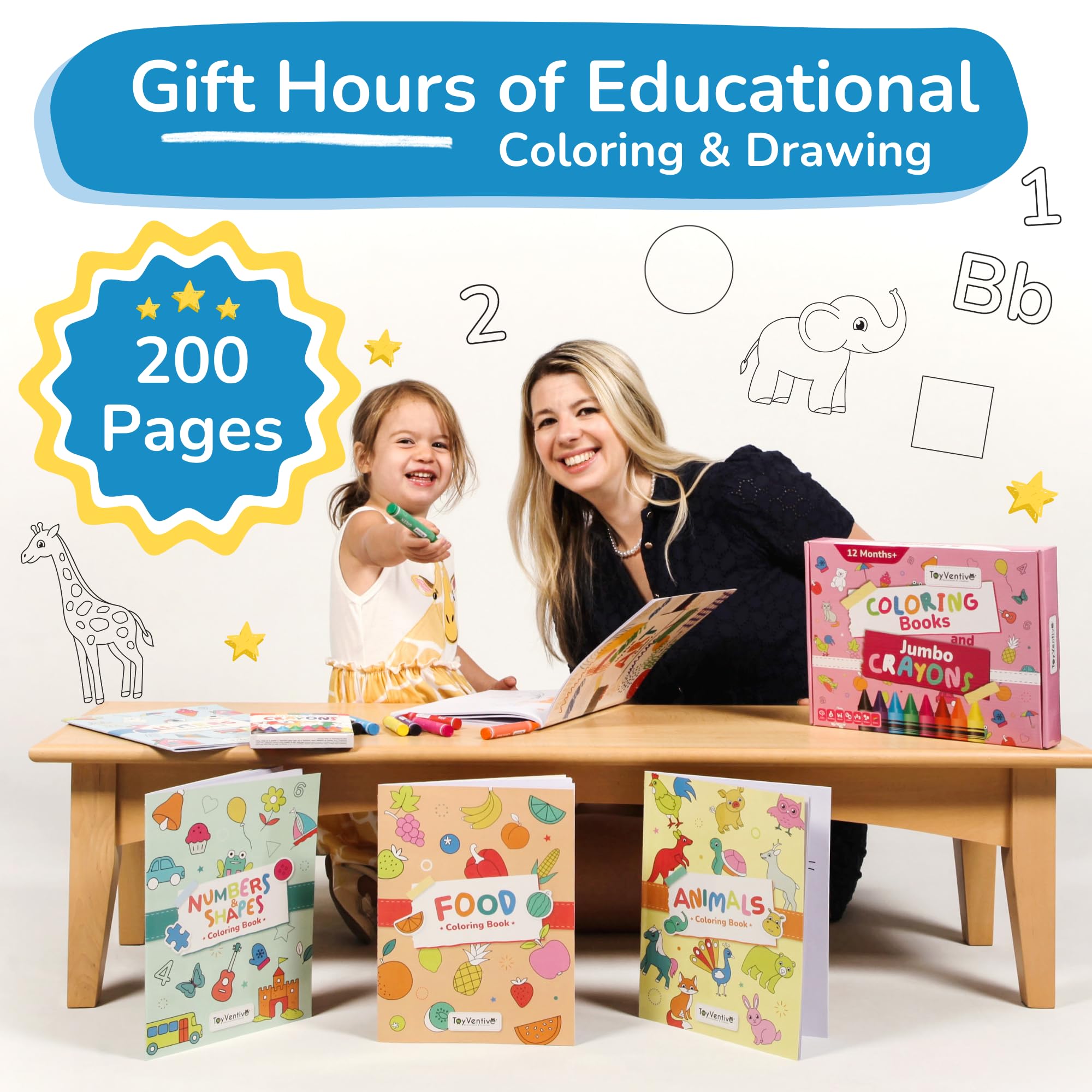 TOYVENTIVE Toddler Coloring Books & Crayons, Toys & Birthday Gifts for 1+,2,3,4 Years Old Boys, Toddlers & Preschoolers Age One,Two,Three,Four yr Olds