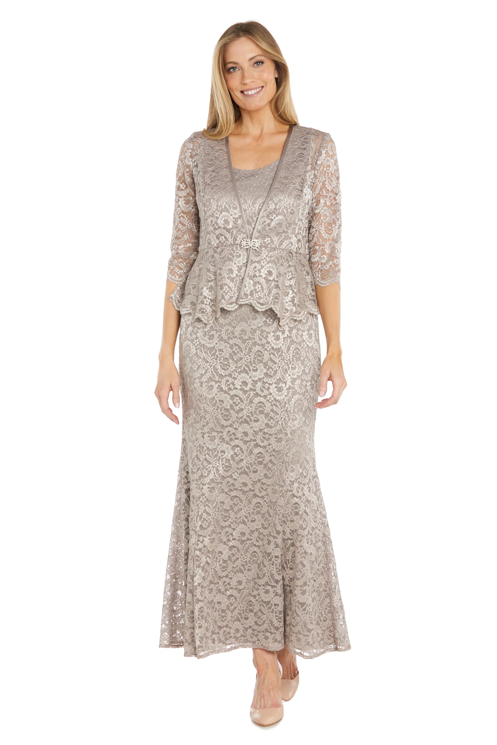 R&M Richards Women’s Elegant Jacket Dress, Champagne