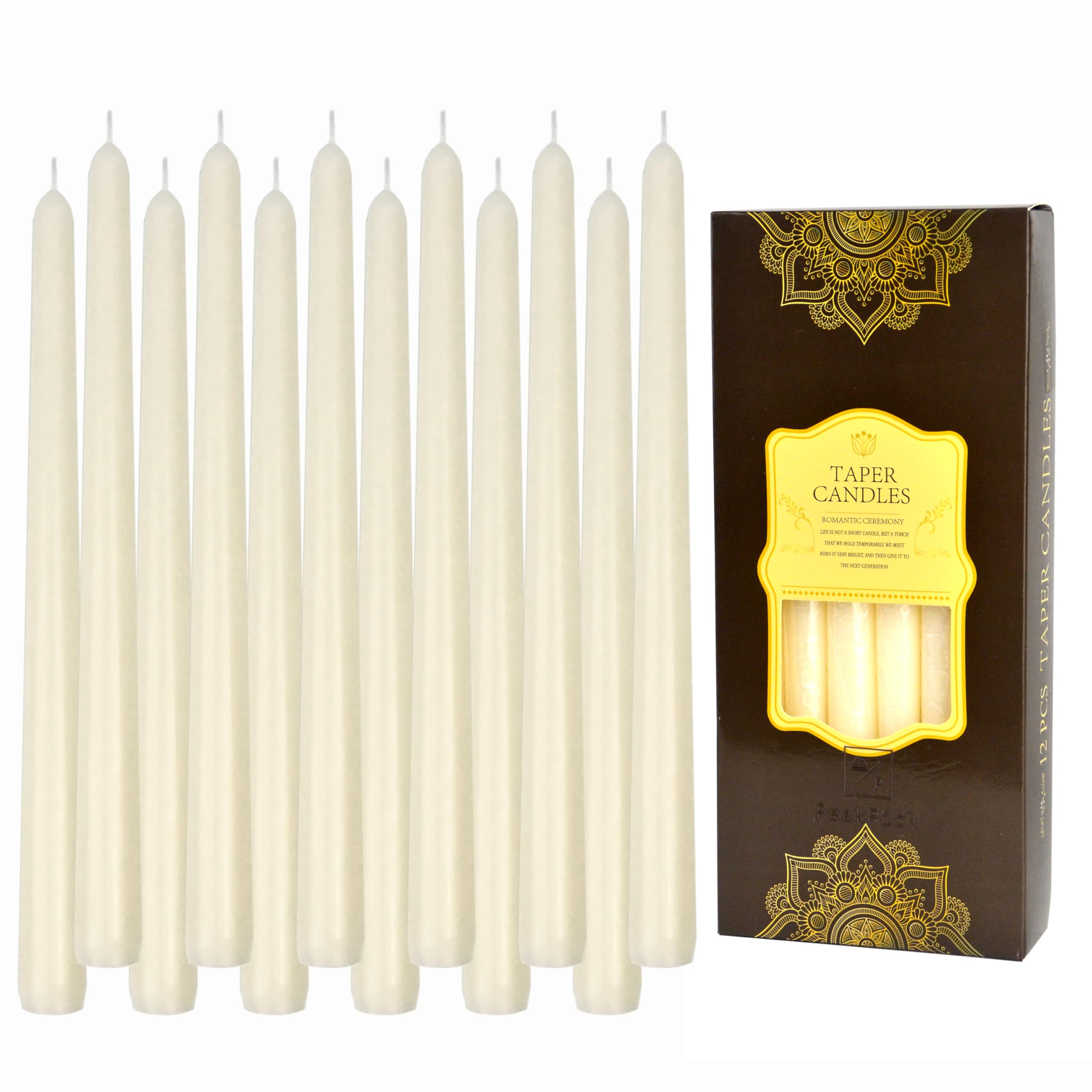 Photo 1 of 12 Pack Ivory Taper Candles - Taper Candles 10 Inch Smokeless & Unscented - 8 Hours Long Burning - Hand Poured Tall Candlesticks - Ideal for Wedding, Party, and Home Décor