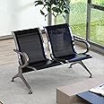 Kinsuite Reception Room Chair - 2 Seat Guest Chair with Arms, Metal Waiting Room Chairs, Office Guest Chairs & Reception Seat for Office Bank, Hospital, Airport, Black