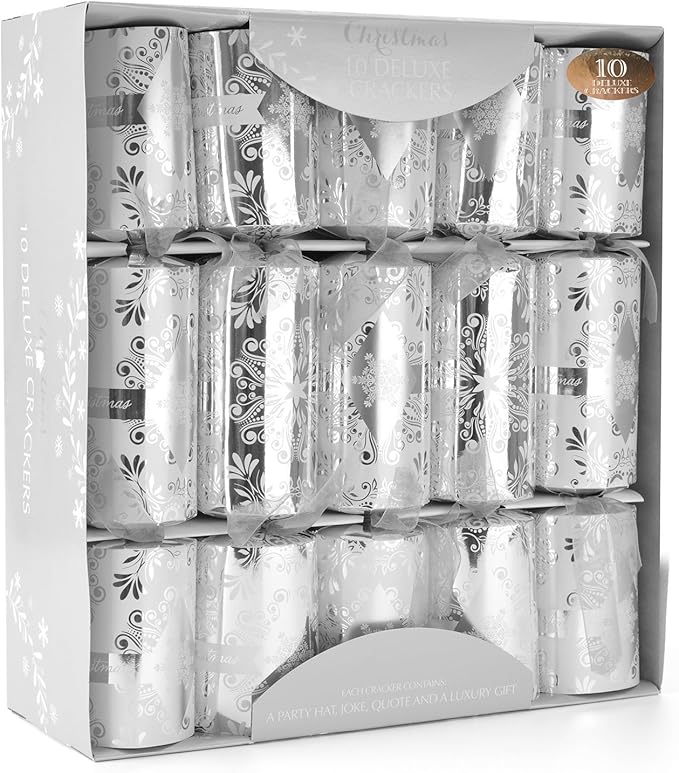 12 Silver Deluxe Christmas Cracker Amazon.co.uk Kitchen & Home