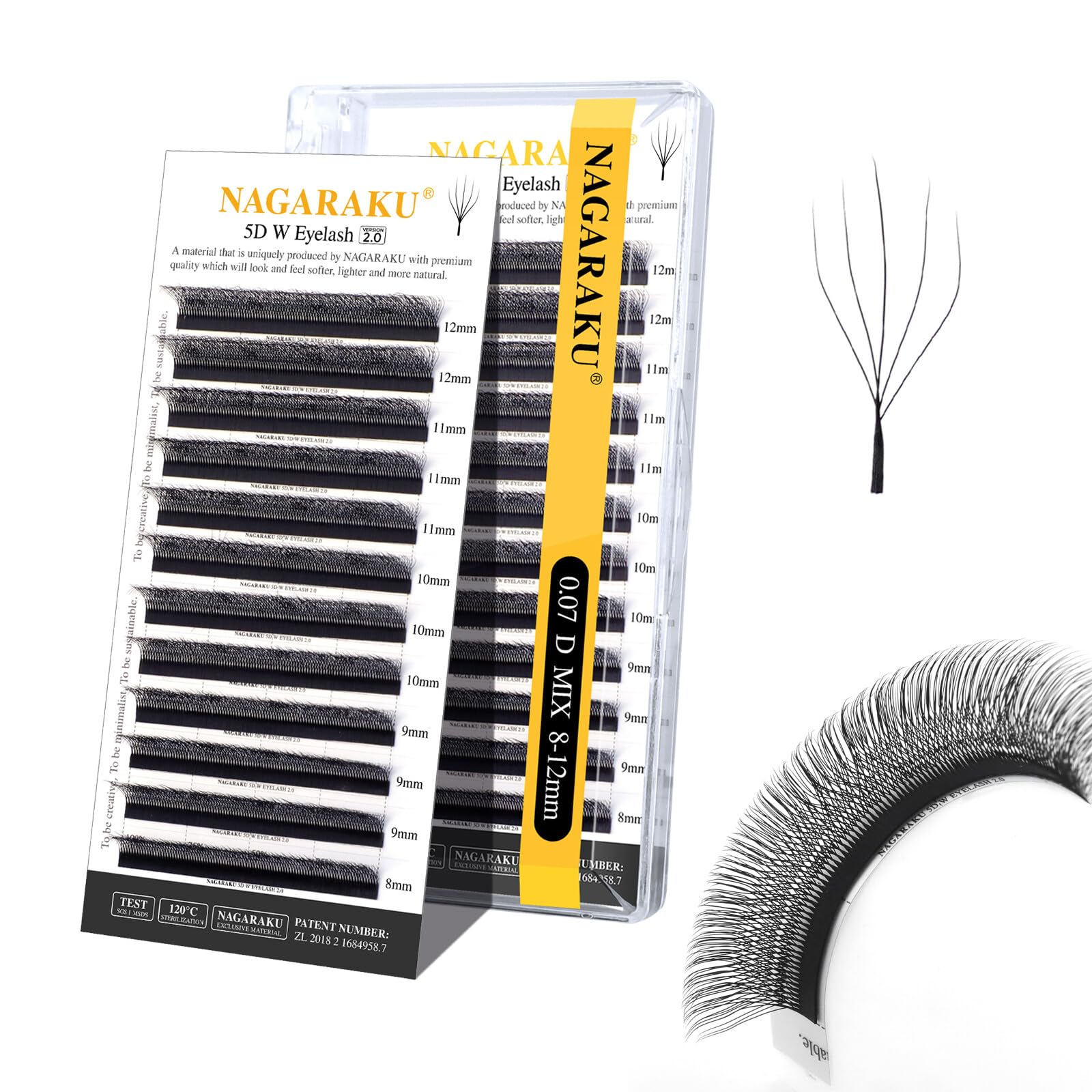 NAGARAKU 5D Lashes, W Shape Eyelash Extensions VERSION 2.0 Soft Volume 0.07mm D Curl 8-12mm Mix Premade Fan Lashes Matte Black 5 Tips False Eyelashes — image 1