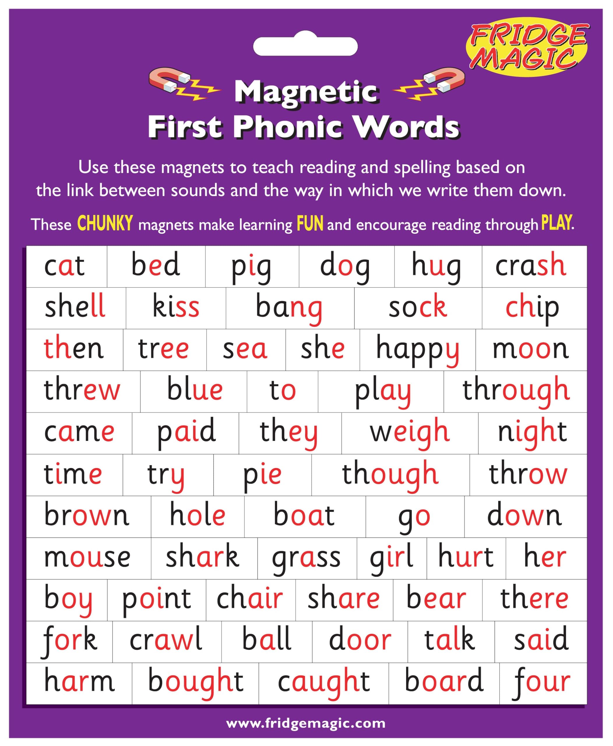 Magnetic Phonic & High-Frequency Words for Kids - Early Reading & Spelling Fridge Magnets | Key Stage 1 & Reception Year Learning Aid | Fun Sentence Building for Toddlers & Children
