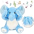 Hopearl Peek A Boo Elephant Interactive Repeats What You Say Plush Elephish Toy Musical Singing Talking Stuffed Animal Adorable Electric Animate Birthday Festival, Blue, 11.5''