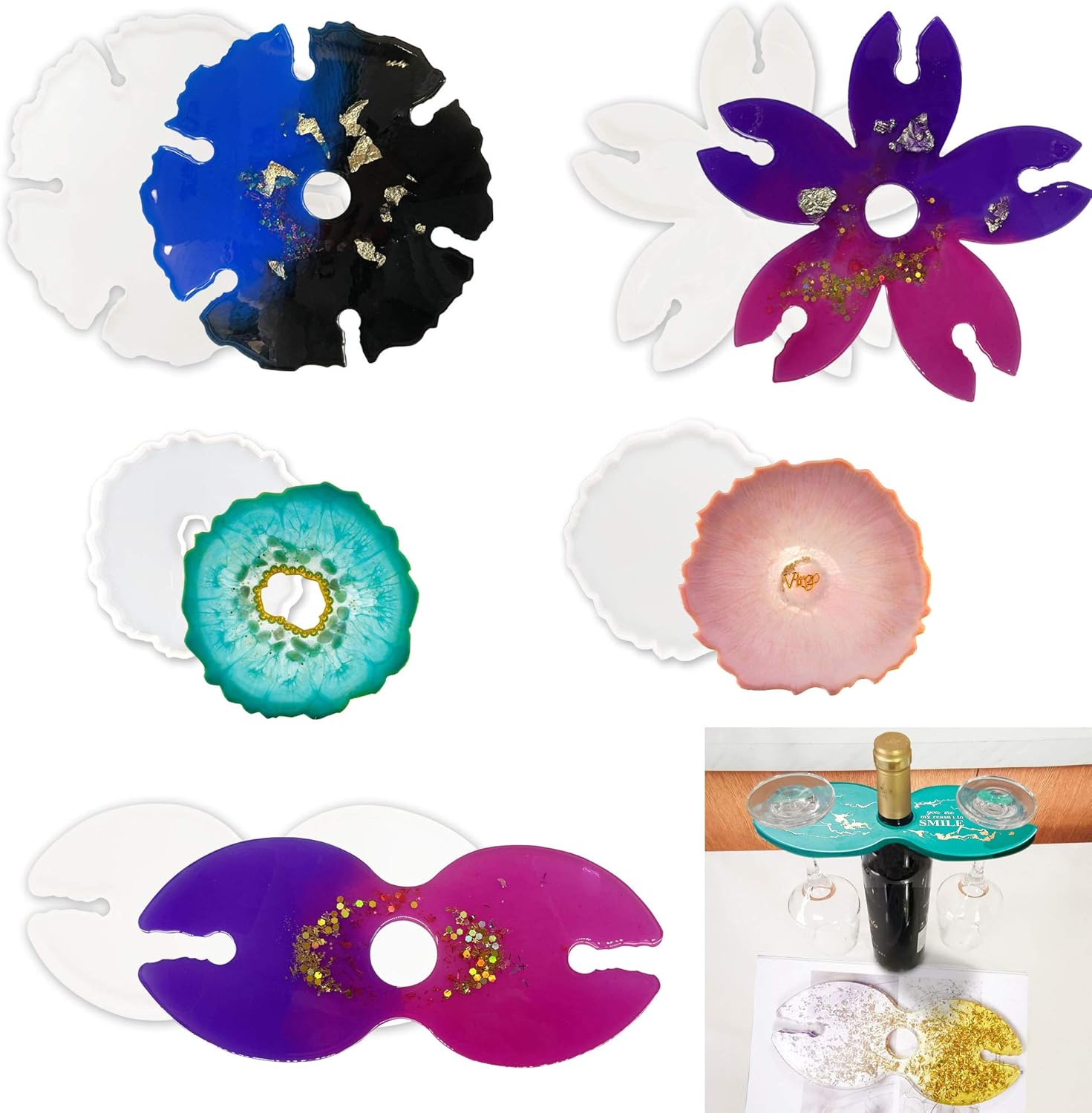 Wine Glass Holder Epoxy Resin Molds, 5 pcs Floral Shape