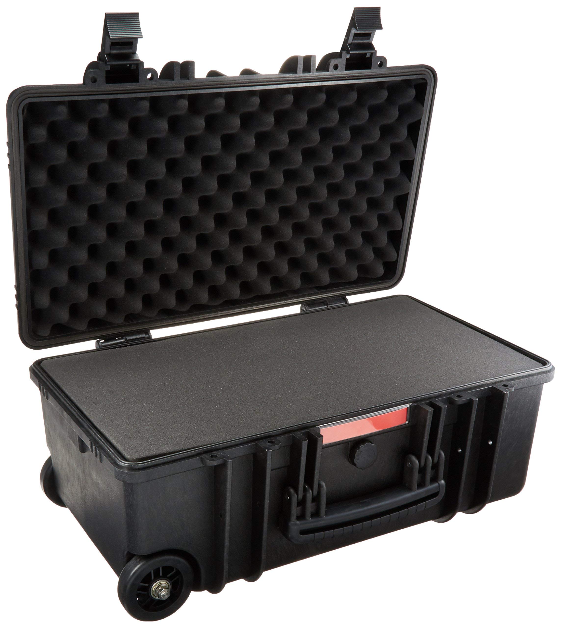 Amazon Basics Hard Camera Case with Wheels, Large, Black, Solid, 22