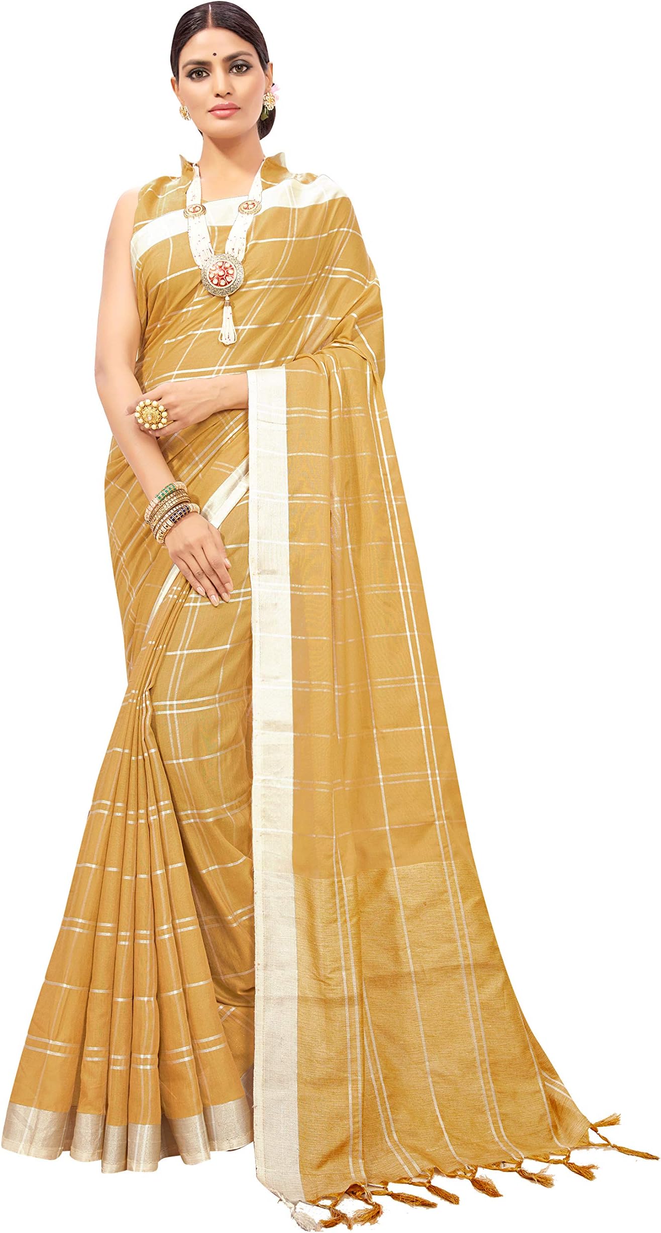 STYLE INSTANT Sarees for Women Linen Cotton Silk Saree l Indian Ethnic Wedding Diwali Gift Sari with Unstitched Blouse