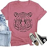 CQF Tiger Shirts for Women Funny Animal Tiger Printed T-Shirts Casual Summer Jungle Adventure Tee Tops