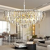 CHGUOSZ Modern Round Top K9 Crystal Chandelier, 13 Lights, Adjustable Hanging Lamp, Chrome, Living Room, Dining Room, W31, L6