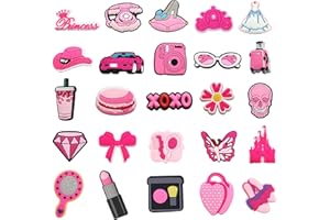 BULKITEM 25 Pcs Shoe Charms, Cute Shoe Accessories Charms for Teens Kids Adults, Aesthetic Shoe Decoration Charms for Clog Slides Sandals, Pink Party Favors