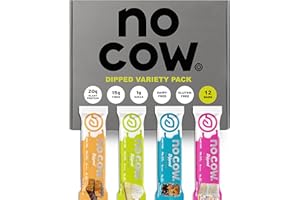 No Cow High Protein Bars, Dipped Variety Pack - Healthy Snack, 20g Vegan Protein, High Fiber, Low Sugar, Keto Friendly, Dairy & Gluten Free (12 Count)