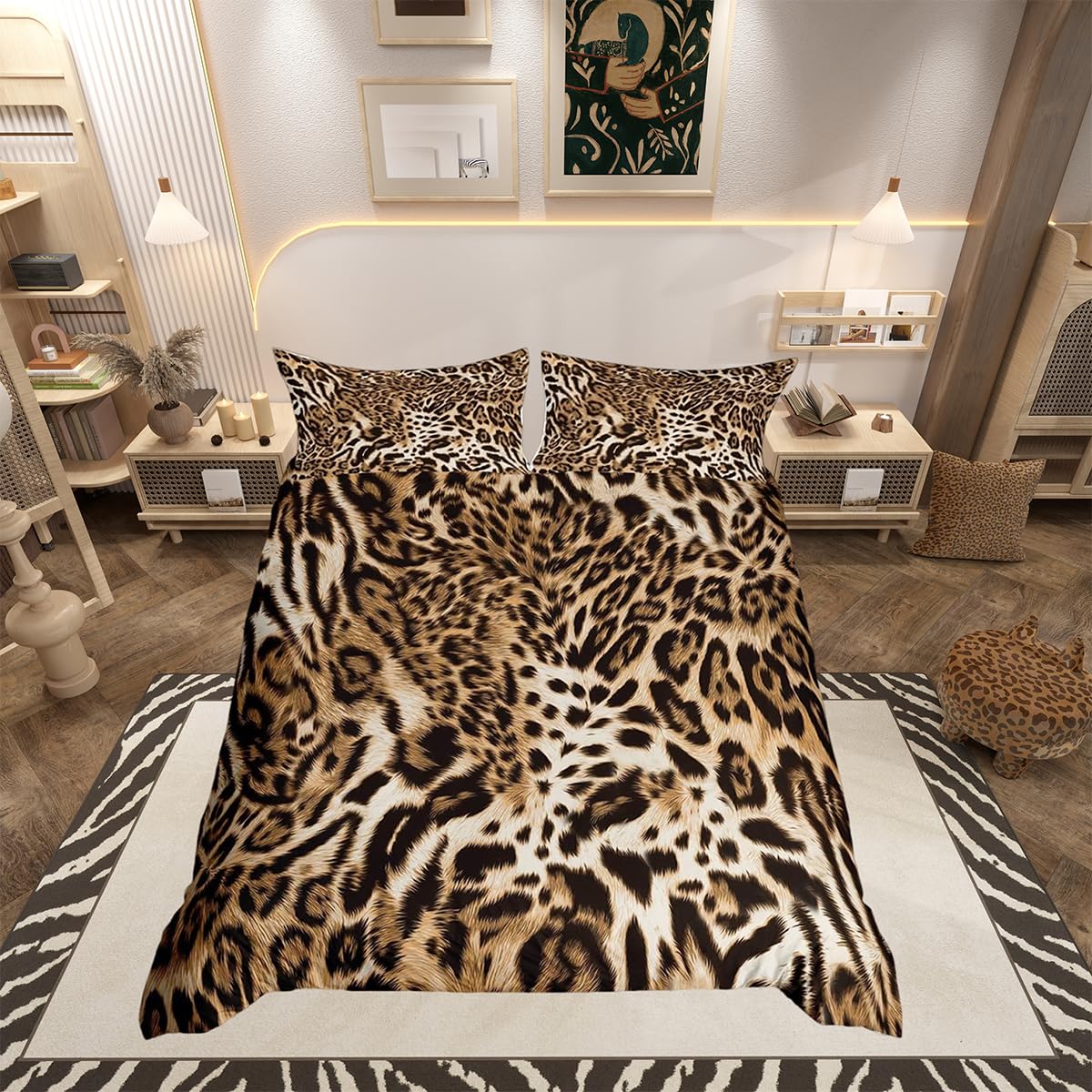 Loussiesd Leopard Duvet Cover Cheetah Bedding Set for Kids Boys Girls Wild Animal Comforter Cover Leopard Fur Duvet Cover Single Size — image 1