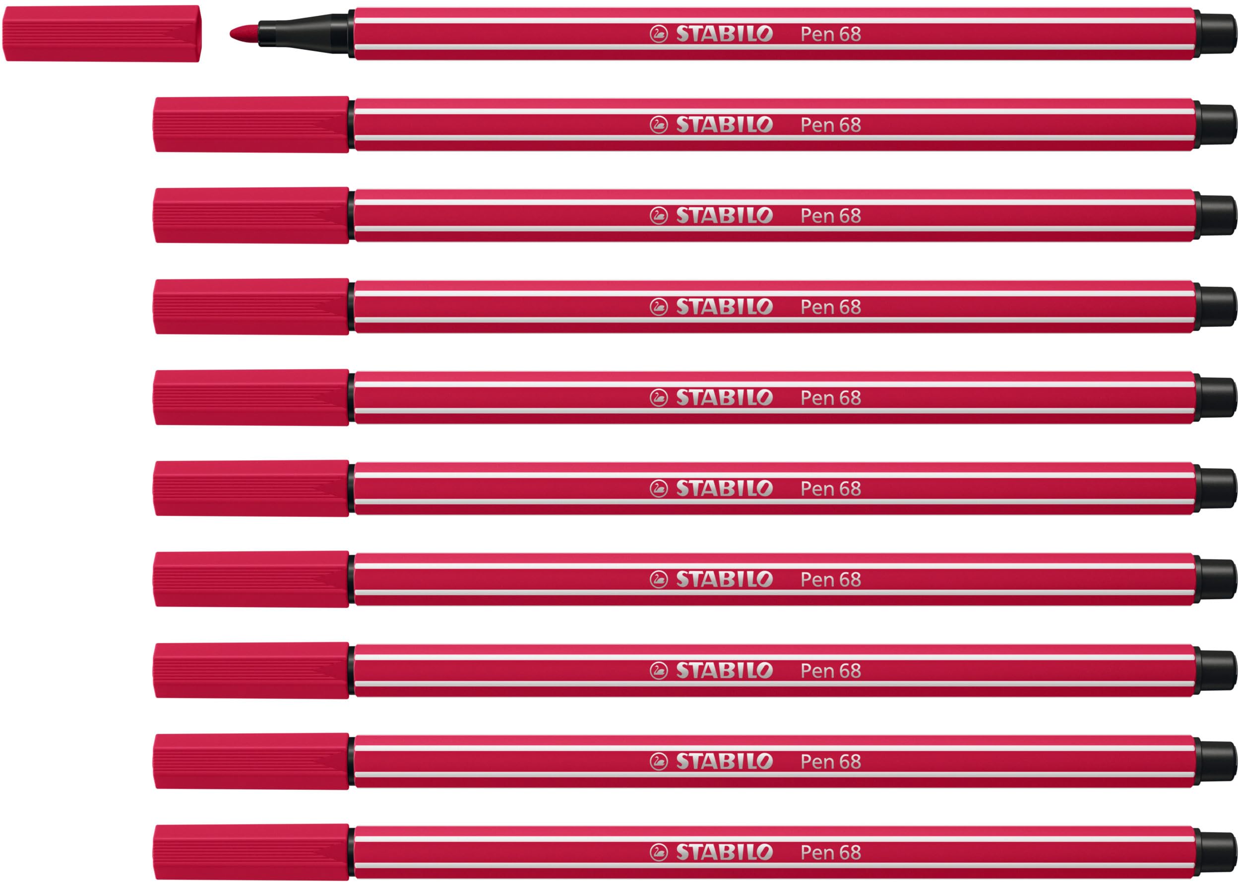 STABILO Pen 68 - Premium Fibre-Tip Pen - Pack of 10 - Dark Red