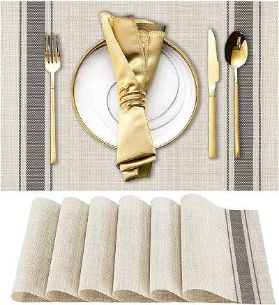 WUBAYI Placemats Set of 6 18x12in Heat Resistant Non-Slip Vinyl Beiges