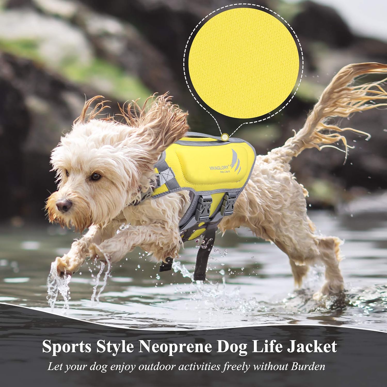 VIVAGLORY High Buoyancy Dog Life Jacket, Swim Vest with Handle, Dog Life Jacket for Swimming & Boating, Buoyancy for Doggy M, Yellow - Image 4