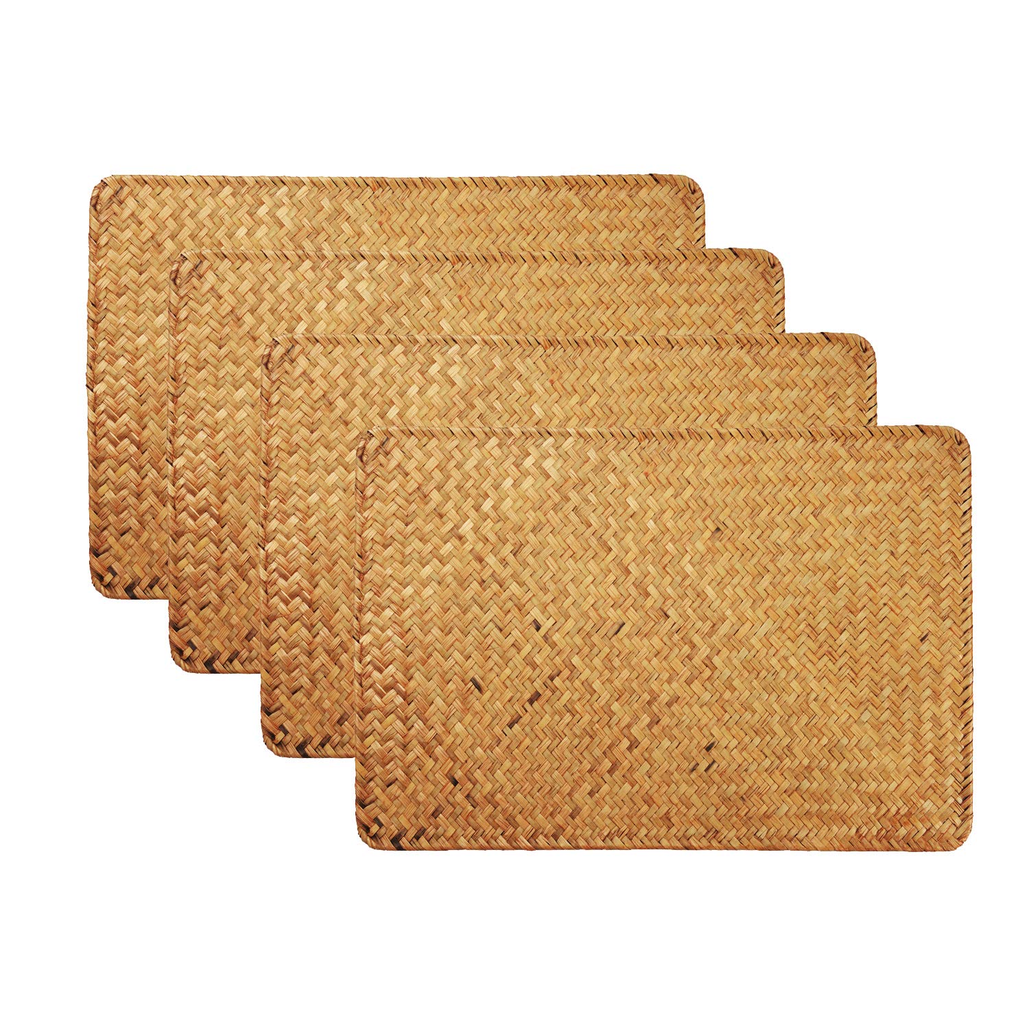 Woven Table Mats Seagrass Rectangular Rattan Placemats Natural Set of 4 Non Slip Heat Resistant Insulation for Dining Table