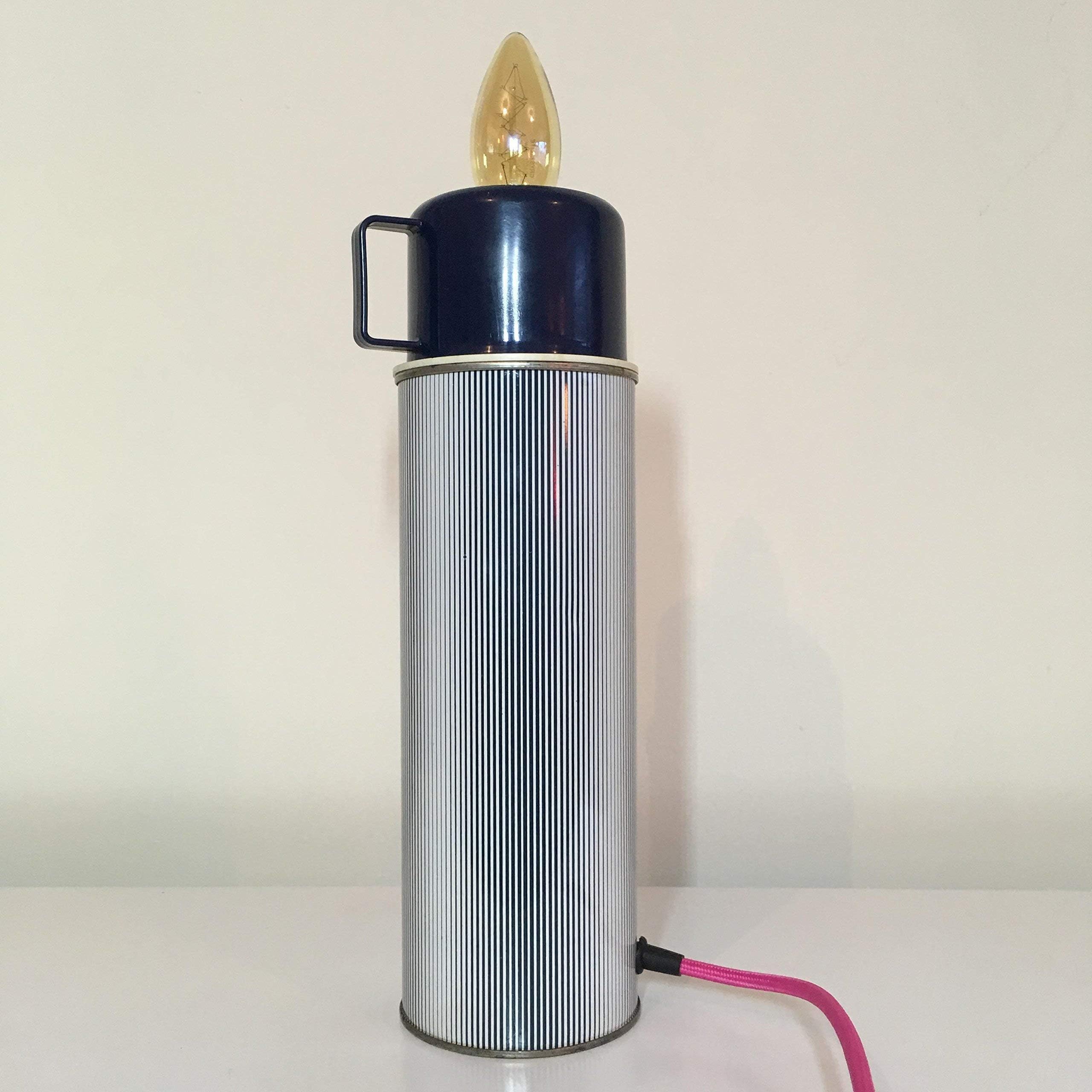 Vintage Retro Vacuum Flask Lamp Blue and Cream with Edison Bulb