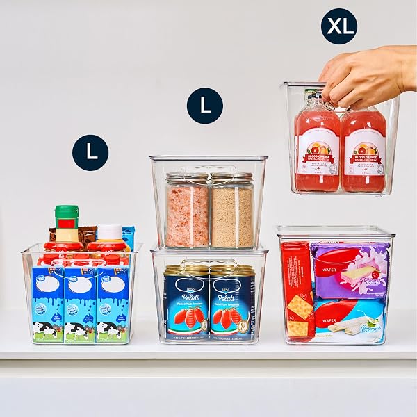 THEAOO CLEAR STORAGE BINS WITH LIDS STACKABLE – LARGE PLASTIC CONTAINERS FOR PANTRY ORGANIZATION AND STORAGE – PERFECT FOR KITCHEN,FRIDGE,LAUNDRY ROOM,BATHROOM,GARAGE,CLOSET,CABINET ORGANIZER – 8 PACK
