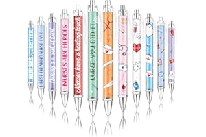 Ubabe 12 PCS Nurse Pens, 12 Lovely Cartoon Patterns Nurse Week Gifts Bulk, Retractable Nursing Pens, Black Ink Ballpoint Pen Nurse Gifts for Women Medical Assistants Students Pharmacy Technician