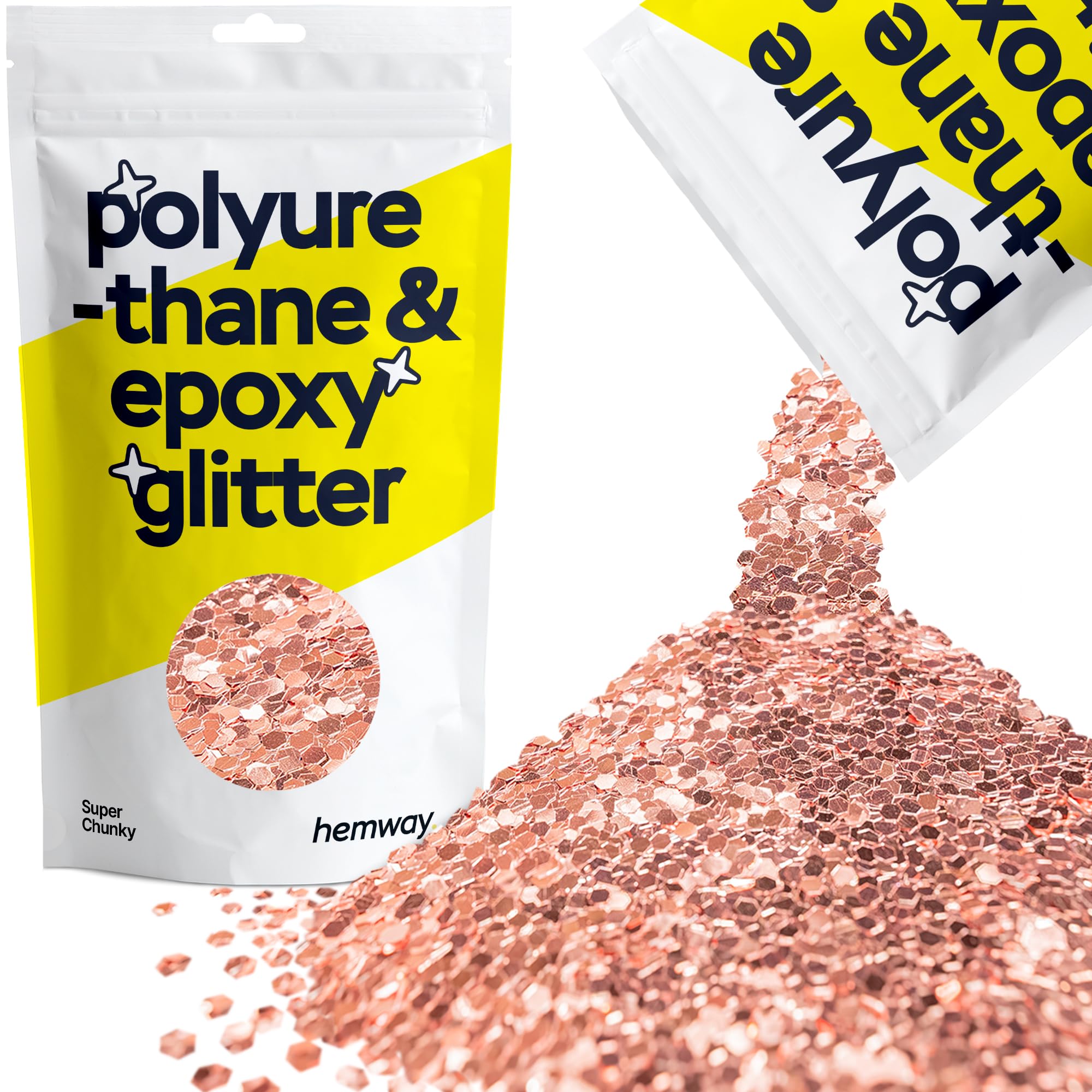 Hemway Resin Glitter Rose Gold 100g Super Chunky | Polyurethane & Epoxy Glitter for Resin Crafts, Tumblers, Coasters, Floor & Table Art
