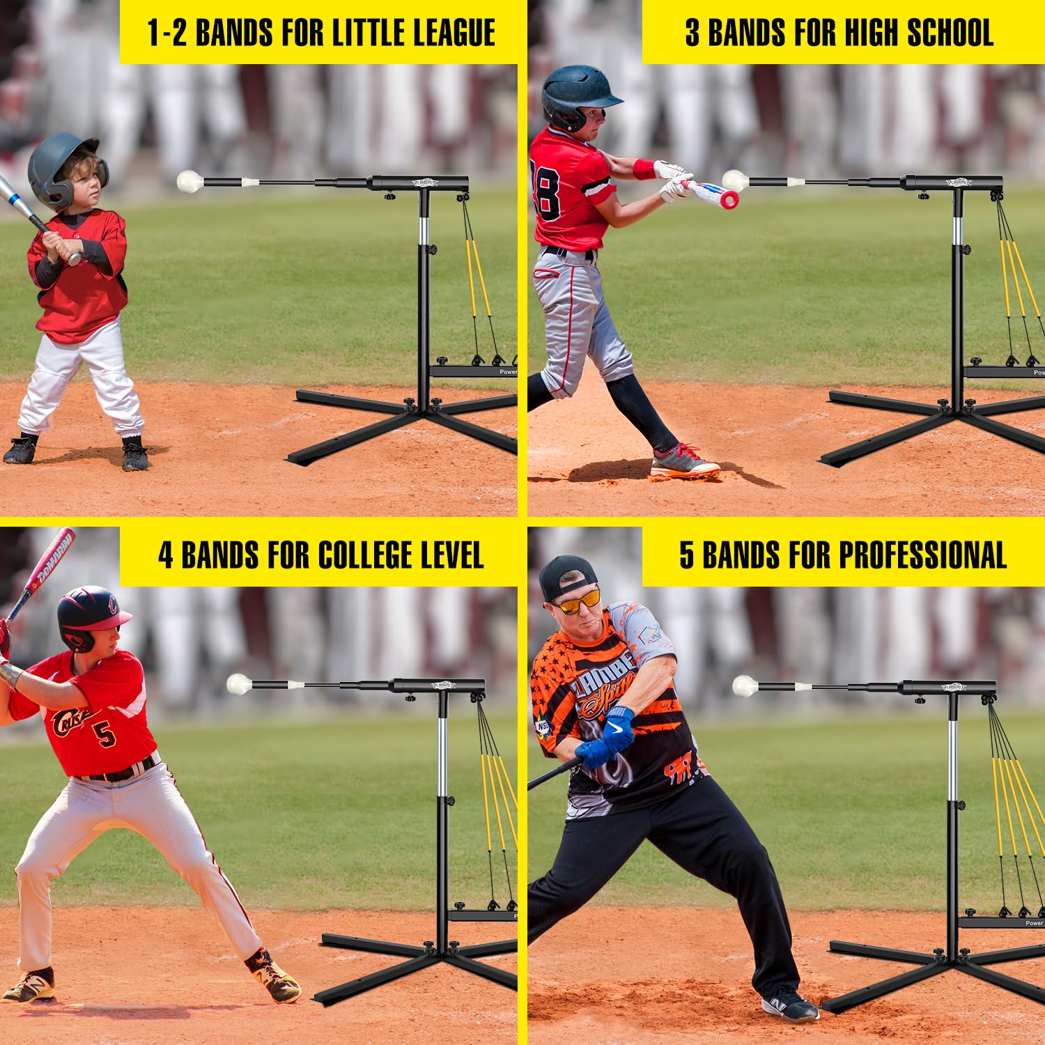 PLAYAPUT Baseball Softball Swing Trainer with 5 Power Bands,Auto Reset Baseball Training Equipment,Baseball Hitting Trainer,Height Adjustable 31-47 inches Softball Swing Trainer Improve Power,Speed