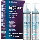 Women's Rogaine 5% Minoxidil Topical Foam, Unscented, 2 x 2.11 oz | Once-a-Day Hair Loss Treatment for Women, Regrow Fuller, Thicker Hair, Unscented, 4-Month Supply
