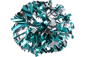 ICOBUTY Metallic Cheerleader Cheerleading Pom Poms 6 inch 1 Pair 2 Pieces (Teal/Silver)