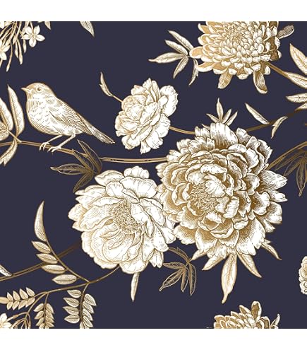 Heroad Peel And Stick Wallpaper - Navy Blue & Gold Floral Boho Contact Paper 17.3" X 78.7" Roll - View #9