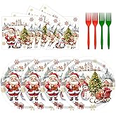 72 Pcs Christmas Paper Plates and Napkins Party Supplies, Santa Claus Snowman Xmas Tree Holidays Plates Napkins Tableware Set for Winter Christmas Party Decorations