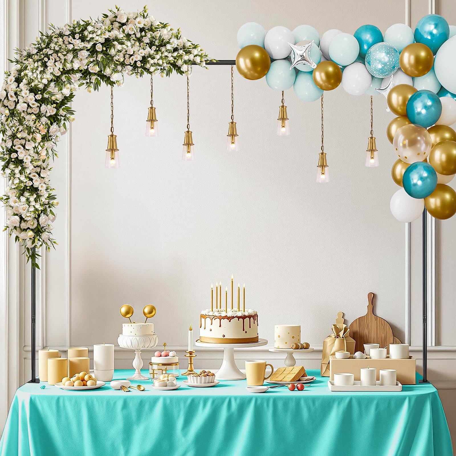 Photo 1 of HANANTE Over The Table Rod Stand with Clamps Adjustable 40"-120'' Length 26"-52" Height Black Table Balloon Arch Stand with Storage Bag, Metal Decorating Rod Hanging