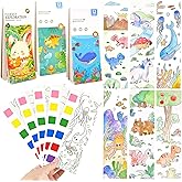 Vileafy Water Coloring Books for Kids Ages 4-8, Ocean, Animals, Dinosaur Themes 3-Pack Mess-free Paint with Water DIY Bookmark and 6 Brushes, Pocket Watercolor Painting Books for Boys and Girls Gifts