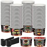 Reallnaive 200 Pack Chili Cook off Party Decorations 9oz Disposable Sample Cook off Tasting Paper Cups and Plastic Spoon for Chili Contest Party Supplies (Black)
