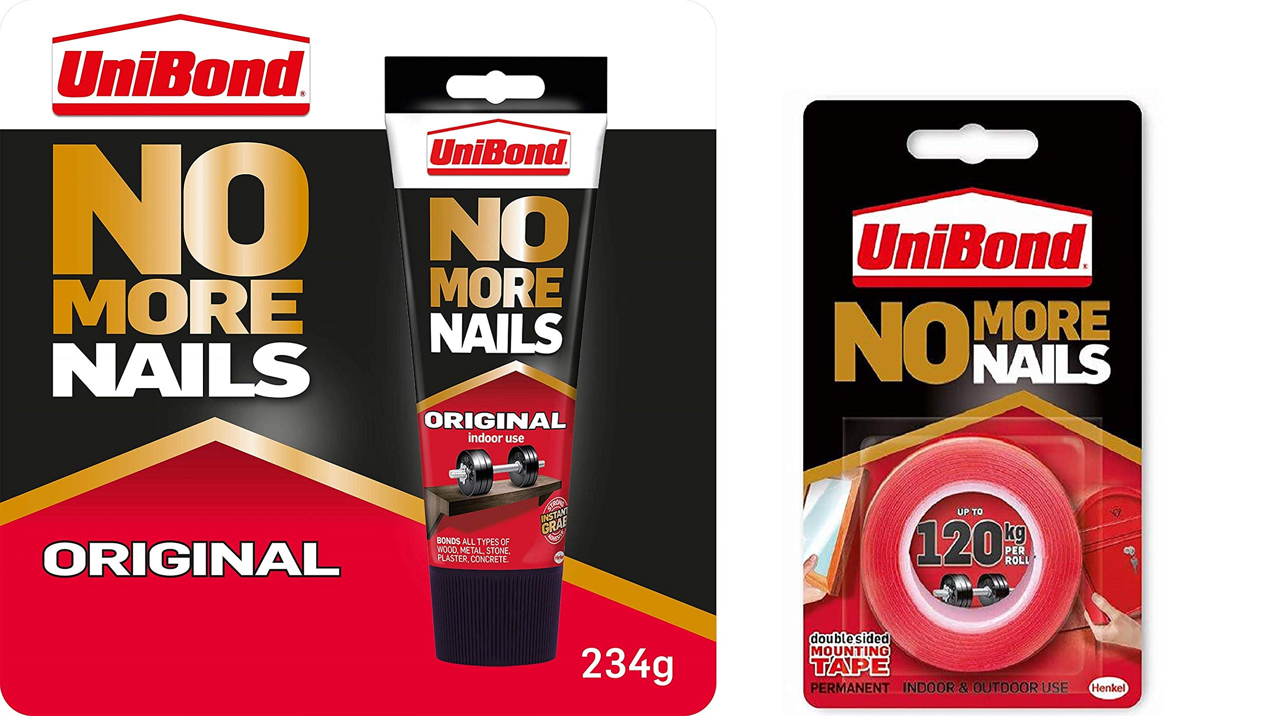 UniBond No More Nails Original Tube White Including UniBond No More Nails On A Roll Double-Sided Waterproof Tape