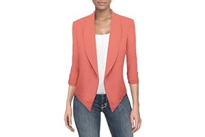 Hybrid & Company Lightweight Open Front Cardigan Classic Ruched Sleeve Work Office Blazer Suit Jackets