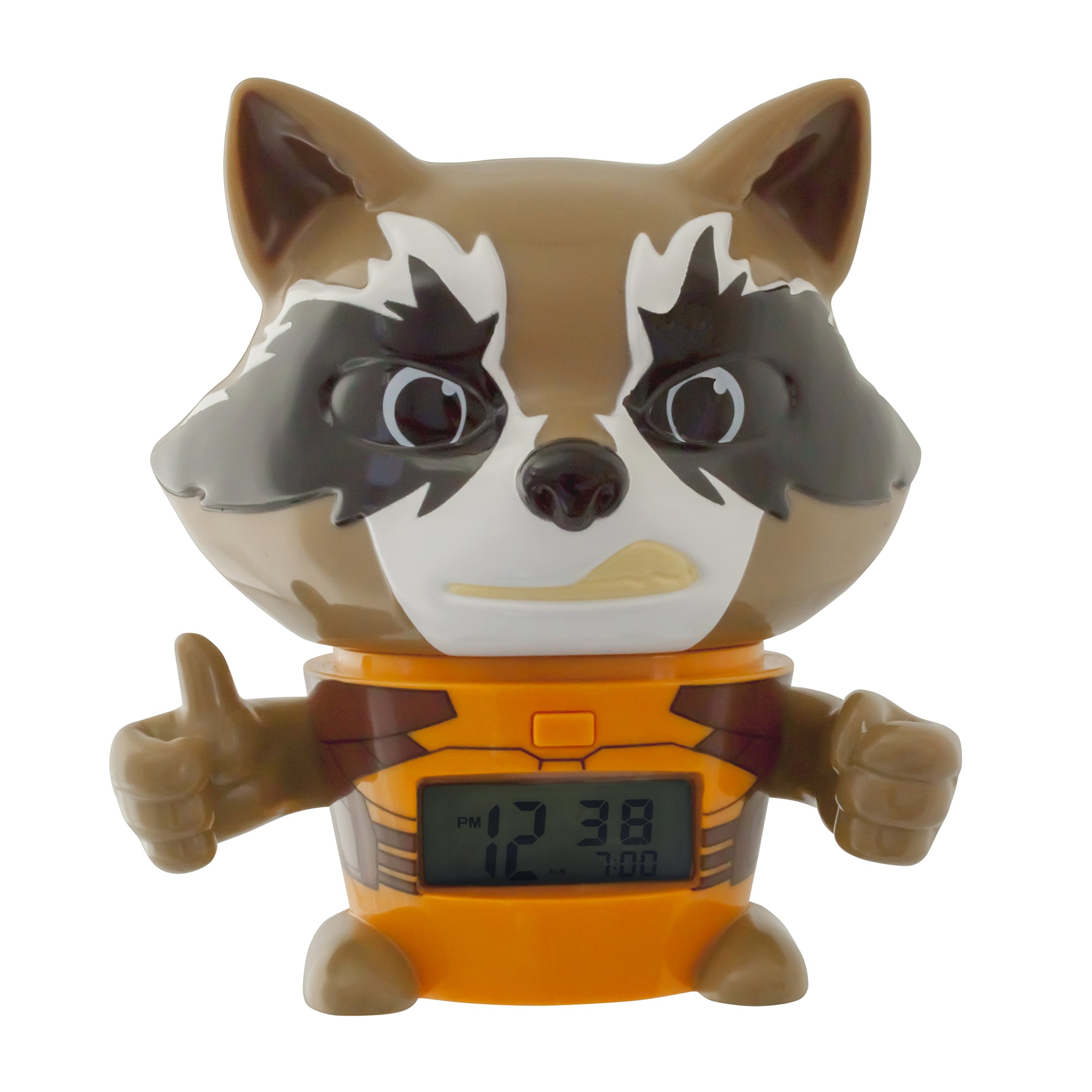 BulbBotz Marvel 2021357 Guardians of the Galaxy Vol.2 Rocket Raccoon Kids Night Light Alarm Clock with Characterised Sound | brown/orange| plastic | 5.5 inches tall | LCD display | boy girl | official