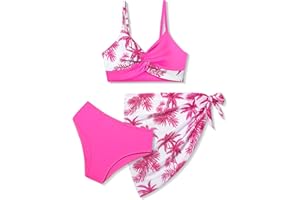 BAVADER Girls Swimsuit, Bathing Suits 3 Piece Tropical Floral Twist Cross Bikini Sets Girls' Swimwear with Cover Up Skirt 7-16T