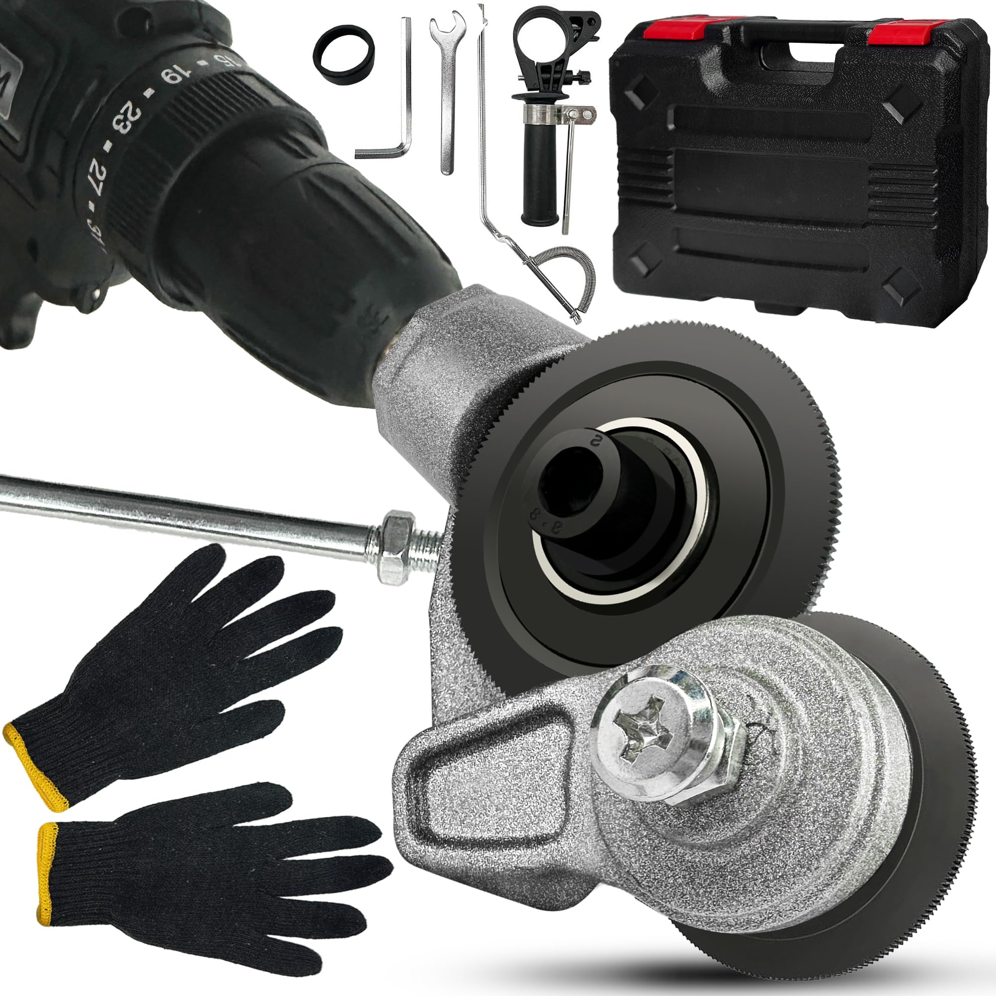 Photo 1 of Upgraded Metal Sheet Cutter,Electric Drill Plate Cutter,Metal Nibbler Drill Attachment with Adapter,Electric Drill Shears Attachment Cutter Nibbler for Cutting Iron,Aluminum (Black)