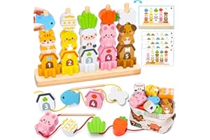 Montessori Wooden Stacking Toddler Toys: Gifts for 2 3 4 Year Old Boys Girls - Sorting Blocks Educational Fine Motor Skills G