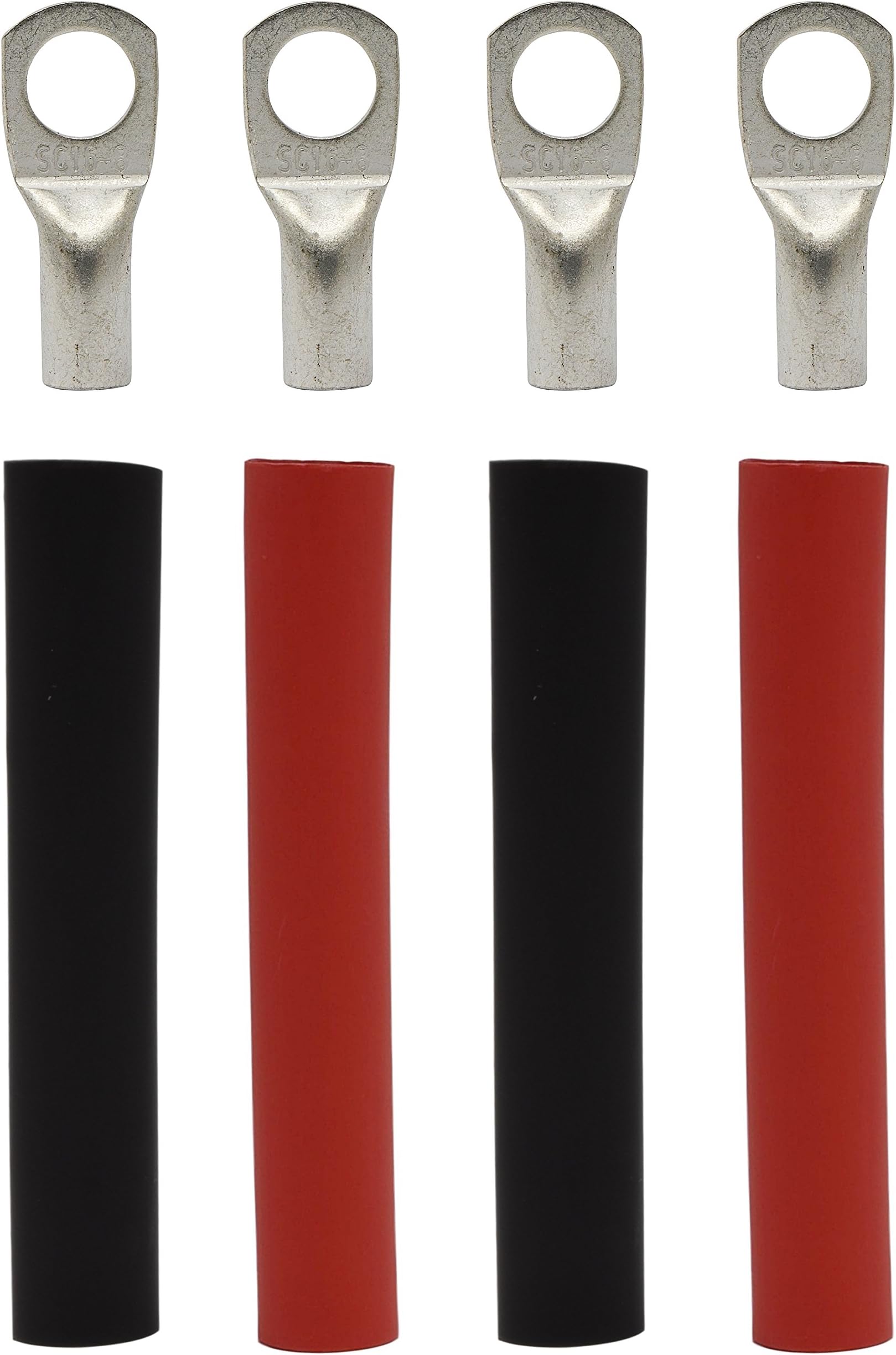 Simple Electric Solutions 4 Pack - 6 Guage - 5/16" Ring - Tinned Copper Marine Battery Welding Lug Terminal Connectors - Dual Wall Adhesive Heat Shrink Included