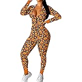 Ekouaer Christmas Onesie Women Sexy Pajamas Zipper Halloween Onepiece Bodycon Outfit Jumpsuit Costume S-XXL