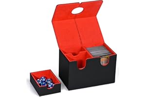 ZLCA Card Deck Box with Dice Tray for MTG Cards, 200+ Card Storage Box Fits for TCG CCG, PU Leather Strong Magnet Collectible Card Case (Black&Red)