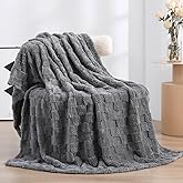 Linecooo Grey Fleece Throw Blanket 50”×60” for Couch Sofa Bed,Super Soft Cozy Plush Microfiber Flannel Blanket with 3D Checkered Design Lightweight for Adults,Woman,Girls