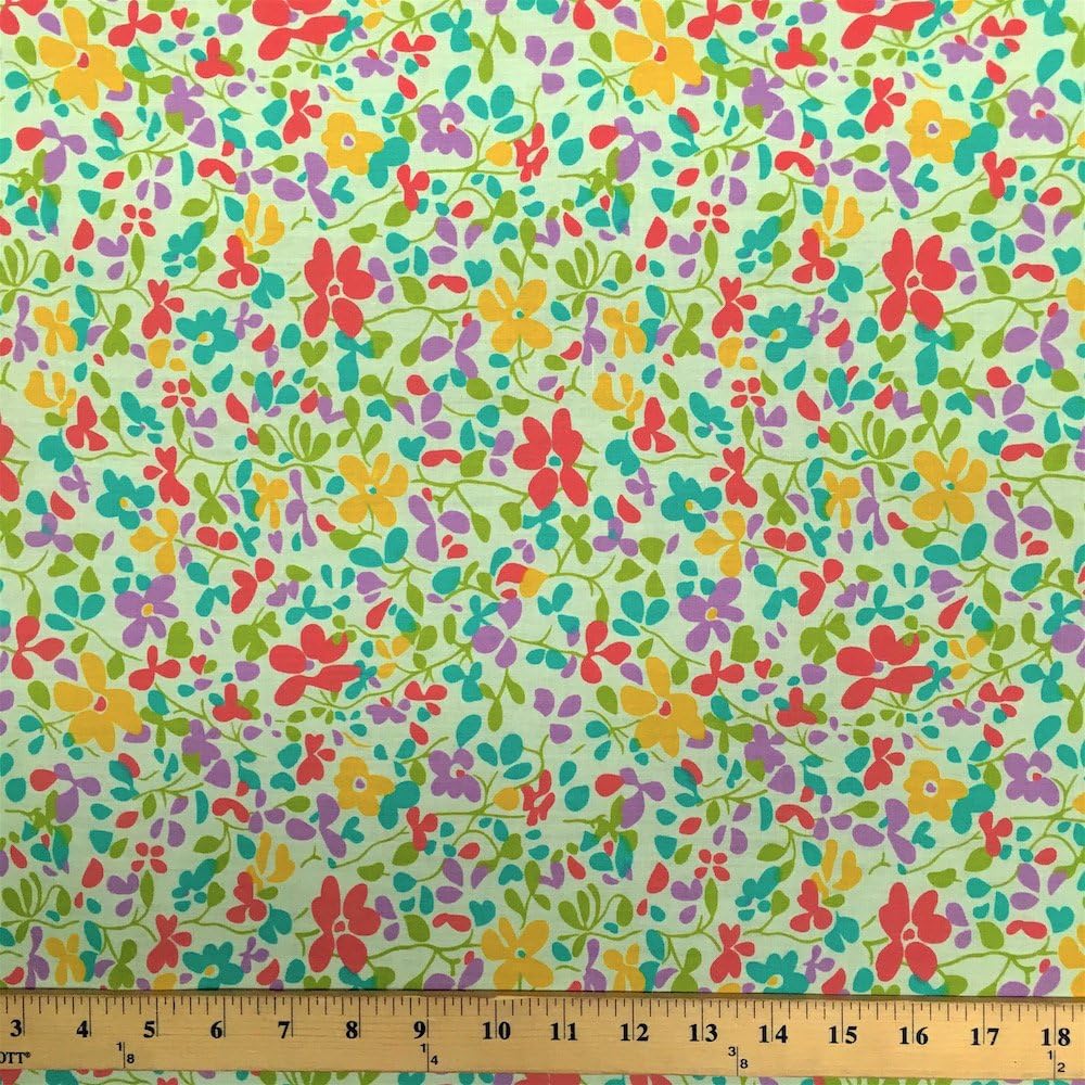 Fresca Green Print Fabric Cotton Polyester Broadcloth by