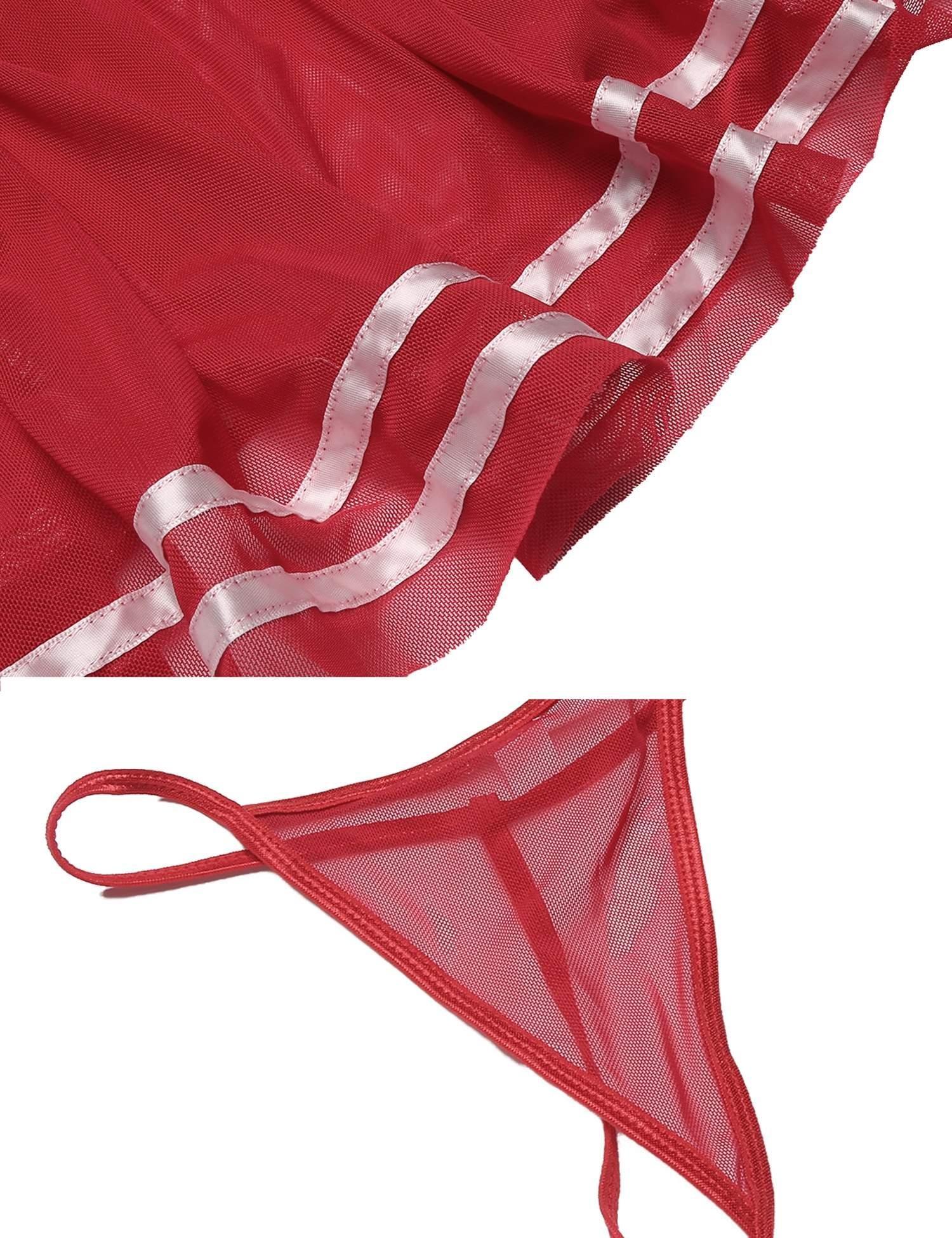 Avidlove Womens Chemise Nightgown Lace High Waisted Mesh Nightdress(Dark Red,XL)