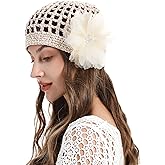 ZLYC Women Crochet Beanie Hat Summer Handmade Knit Decorated Lightweight Skull Cap