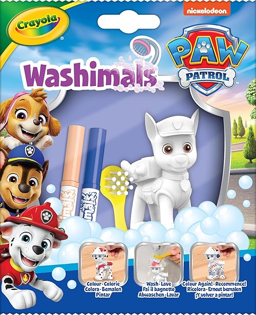 CRAYOLA Paw Patrol Washimals Single Pack | Collect 1 of Chase, Marshall, Skye, Rubble, Rocky or Zuma | Includes 2 Washable Markers & Brush | Kids Ages 3+