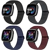 Vodtian 4 Pack Elastic Watch Bands Compatible for Fitbit Versa 4/Versa 3 / Sense 2/Sense, Adjustable Nylon Stretchy Replacement Sport Loop Straps for Women Men