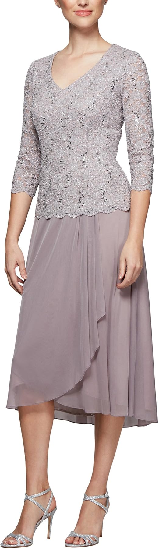 Alex Evenings Women's Tea Length Dress with Sleeves (Petite and Regular