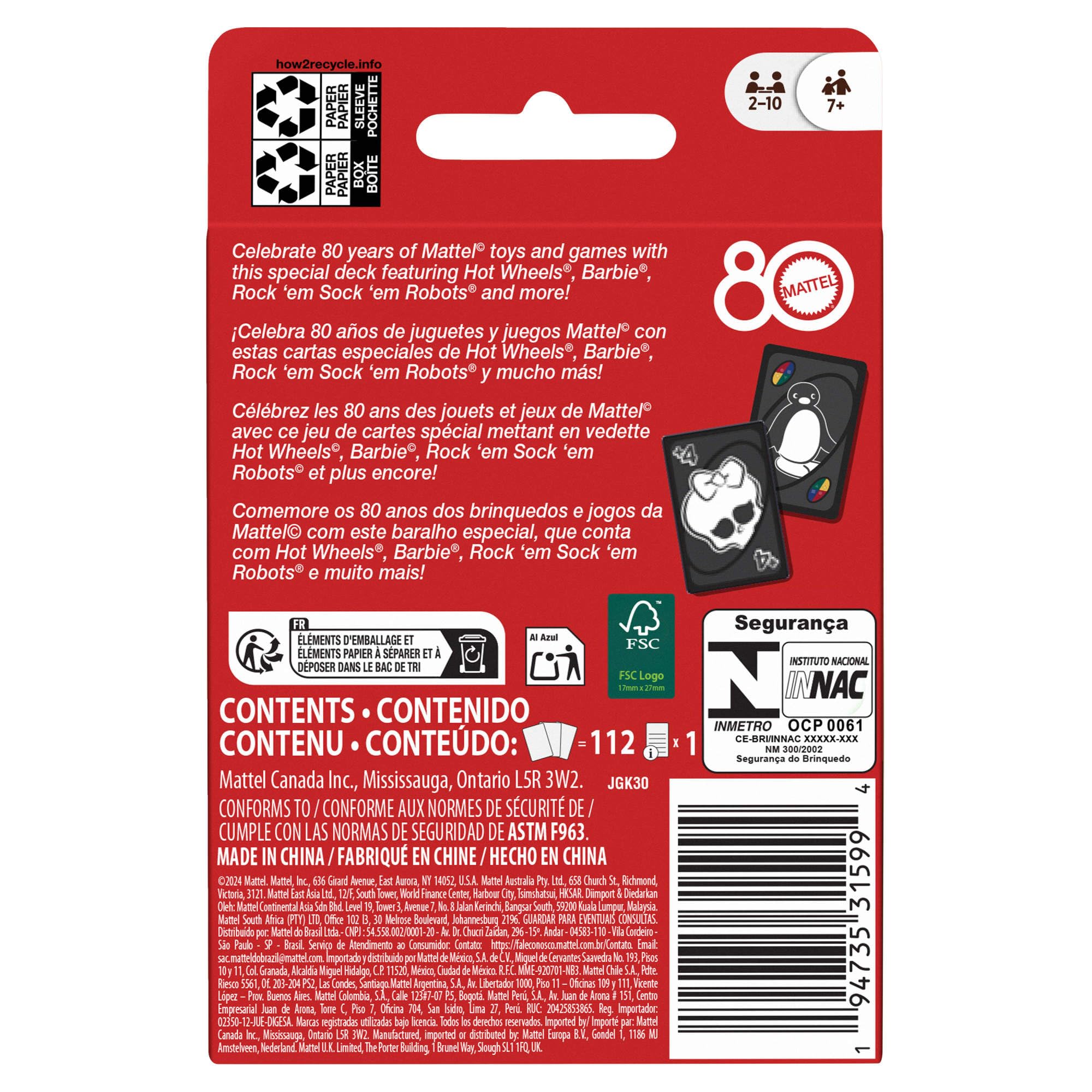 Mattel Games, UNO Mattel Ruby Red-Version Kartenspiel für Kinder, Erwachsene und Familien, Spieleabende, Reisen, Camping und Parties, JGK30 6