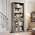 FACBOTALL 72" Farmhouse Bookshelf and Bookcase with Storage, Tall Bookshelf with Drawers, 5 Tier Book Shelf with Storage, Wood Display Shelves for Home Office, Study, Wash Gray